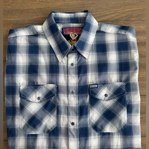 DIXXON Flannel Company Navy and White Plaid Button‎ Down Shirt Size L